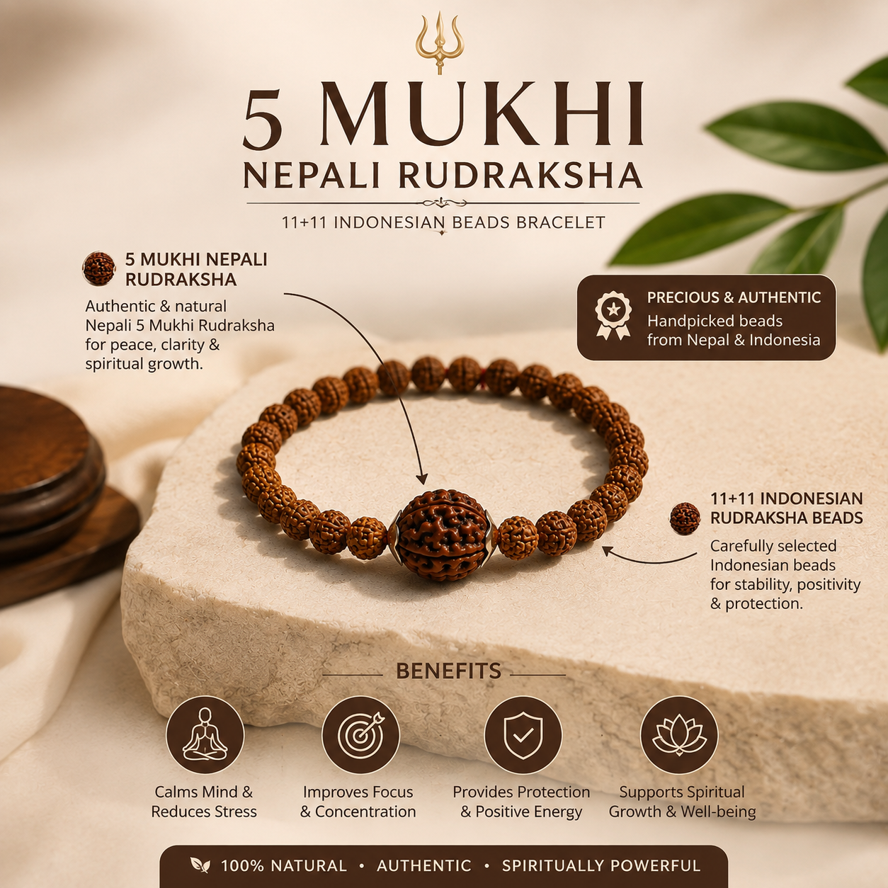 Original 5 Mukhi Nepali Rudraksha Bracelet with Indonesian Beads | Natural & Lab Tested